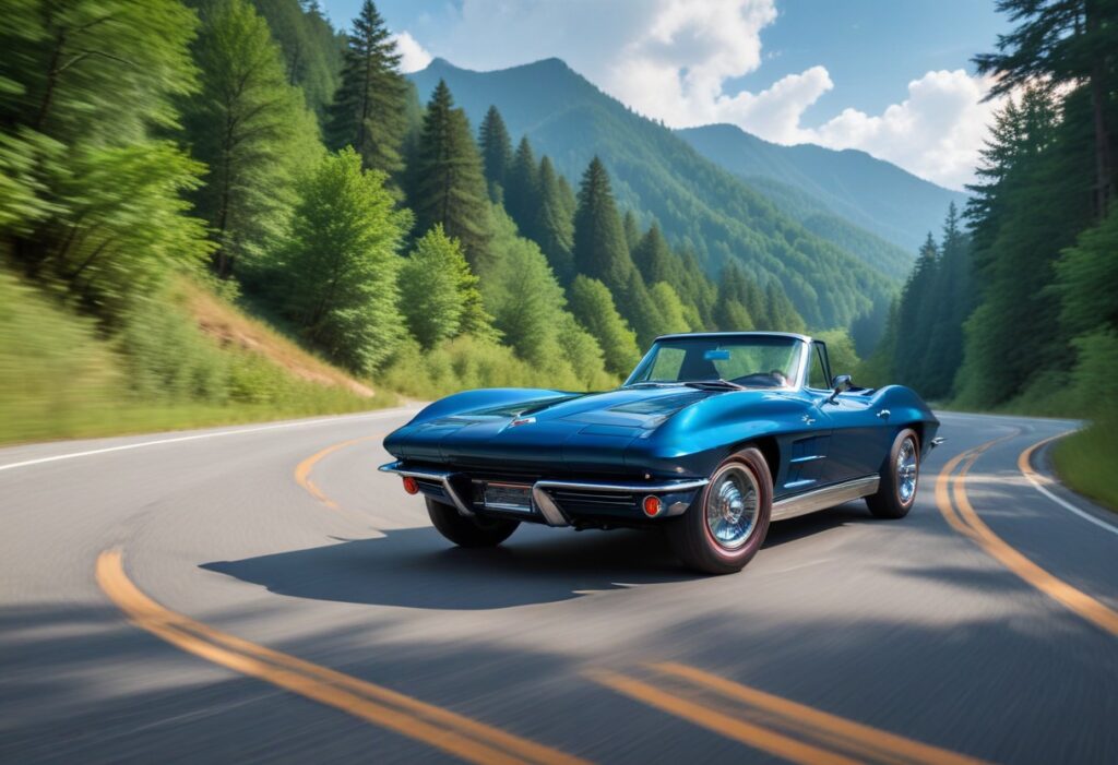 Voici la Chevrolet - Corvette- Stingray-1963, voiture de collection de couleur bleue